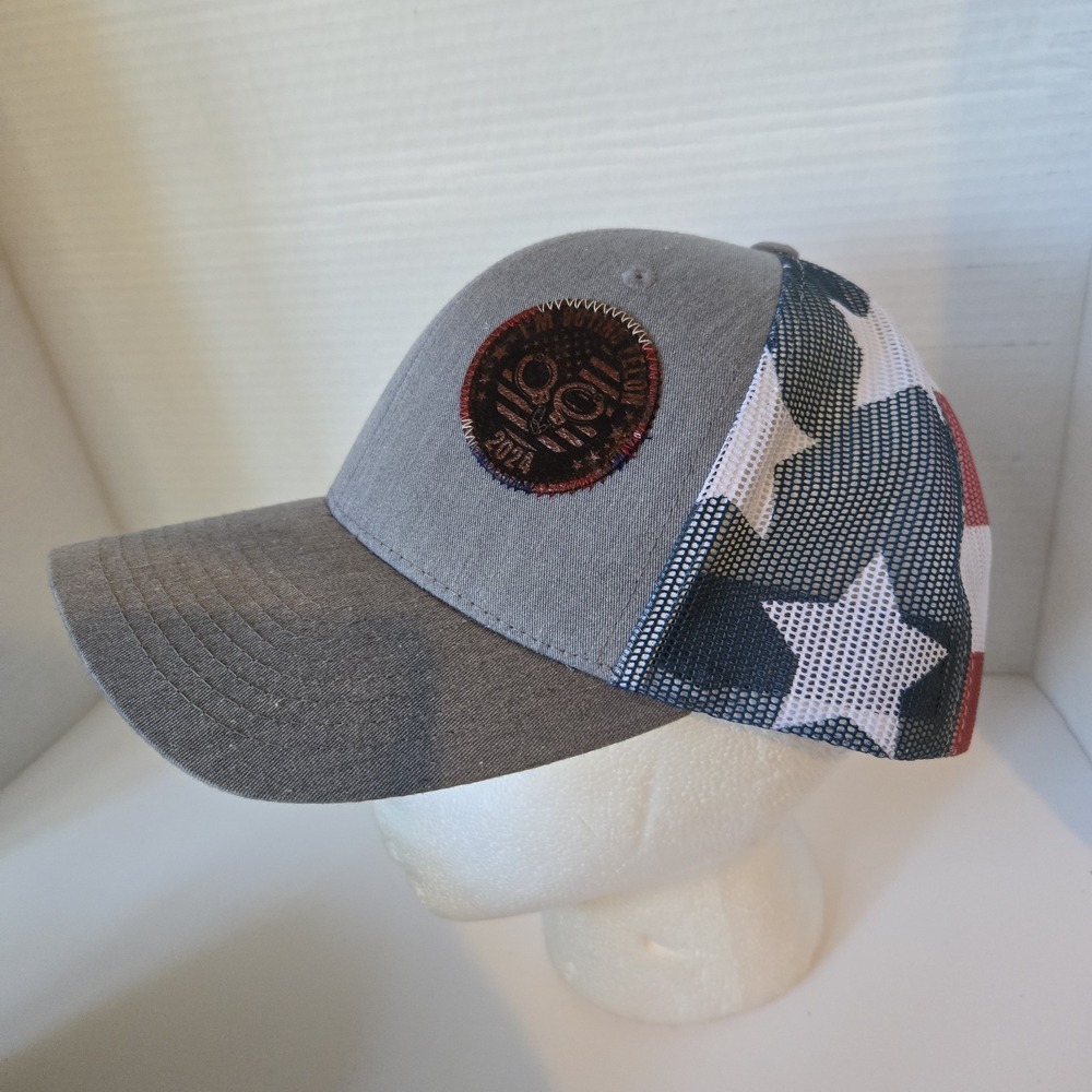 I'm Voting FELON Trump 2024 Trucker Hat Leather Patch Hat Flag Pattern‎ Gray